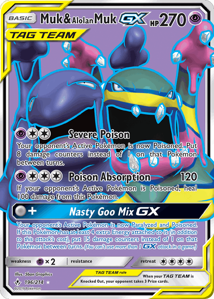 Muk & Alolan Muk-GX #196 from Unbroken Bonds - Rare Ultra - Illustrated by 5ban Graphics