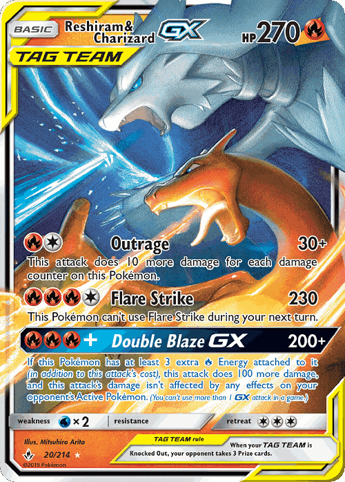 Reshiram & Charizard-GX #20 from Unbroken Bonds - Rare Holo GX - Illustrated by Mitsuhiro Arita