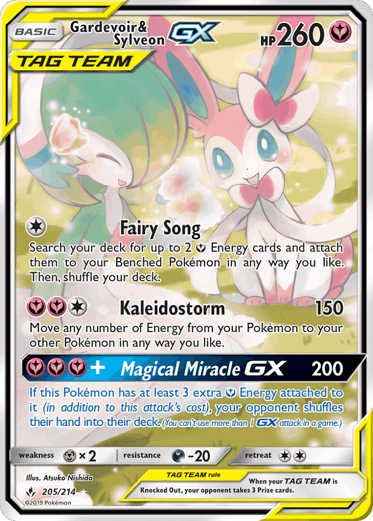 Gardevoir & Sylveon-GX #205 from Unbroken Bonds - Rare Ultra - Illustrated by Atsuko Nishida