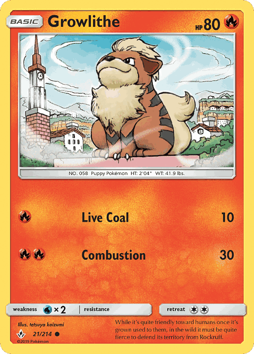 Growlithe #21 from Unbroken Bonds - Common - Illustrated by tetsuya koizumi