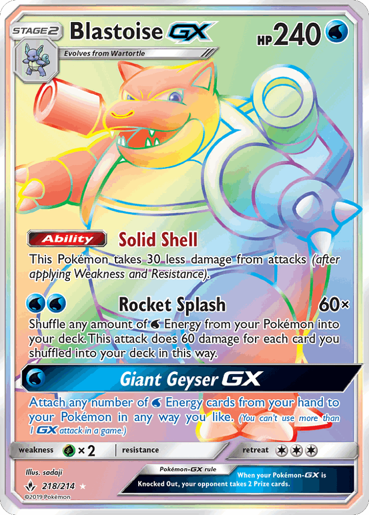 Blastoise-GX #218 from Unbroken Bonds - Rare Rainbow - Illustrated by sadaji