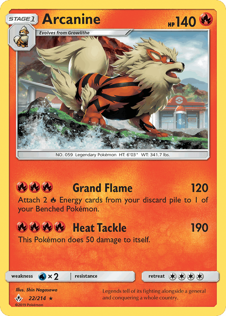 Arcanine #22 from Unbroken Bonds - Rare Holo - Illustrated by Shin Nagasawa