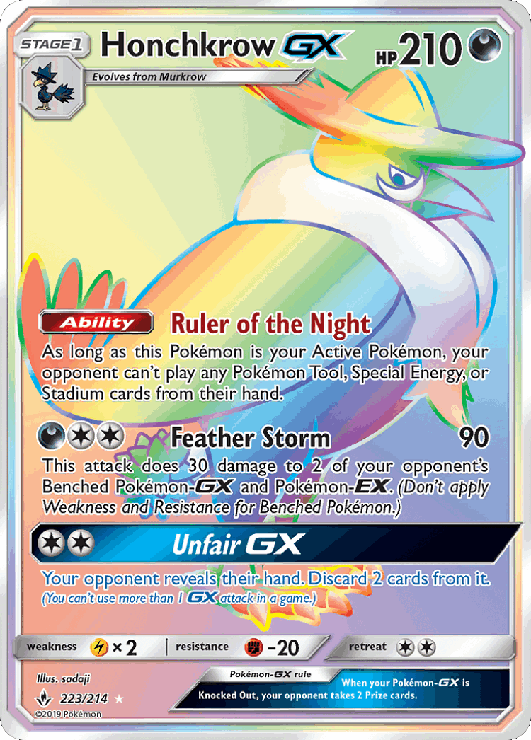 Honchkrow-GX #223 from Unbroken Bonds - Rare Rainbow - Illustrated by sadaji