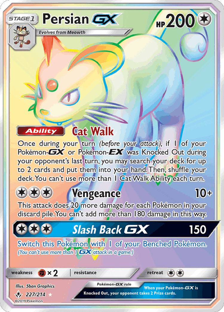 Persian-GX #227 from Unbroken Bonds - Rare Rainbow - Illustrated by 5ban Graphics