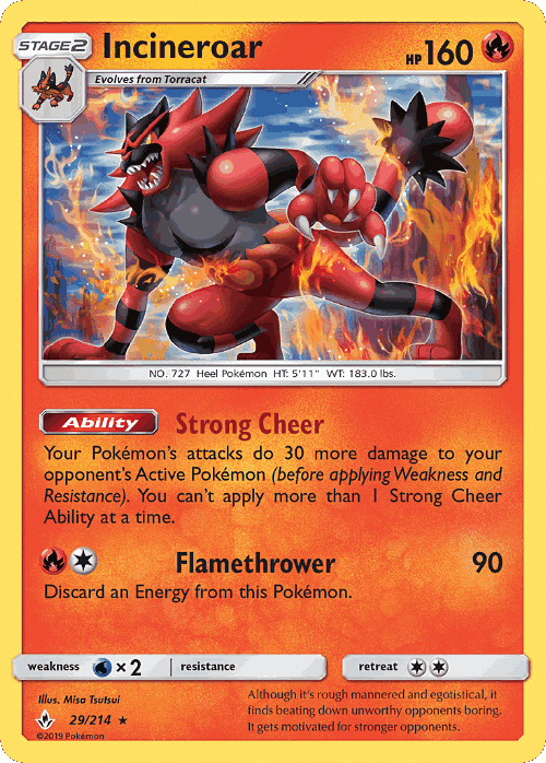 Incineroar #29 from Unbroken Bonds - Rare - Illustrated by Misa Tsutsui