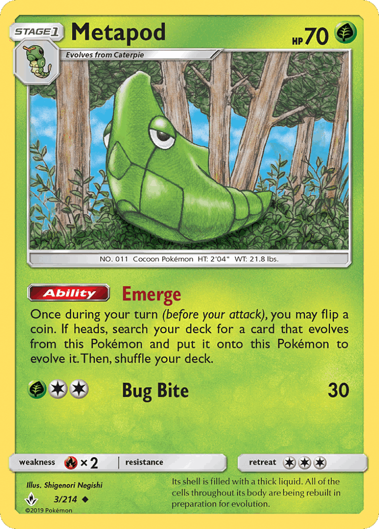Metapod #3 from Unbroken Bonds - Uncommon - Illustrated by Shigenori Negishi