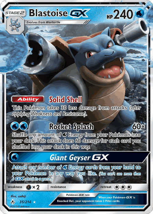 Blastoise-GX #35 from Unbroken Bonds - Rare Holo GX - Illustrated by sadaji