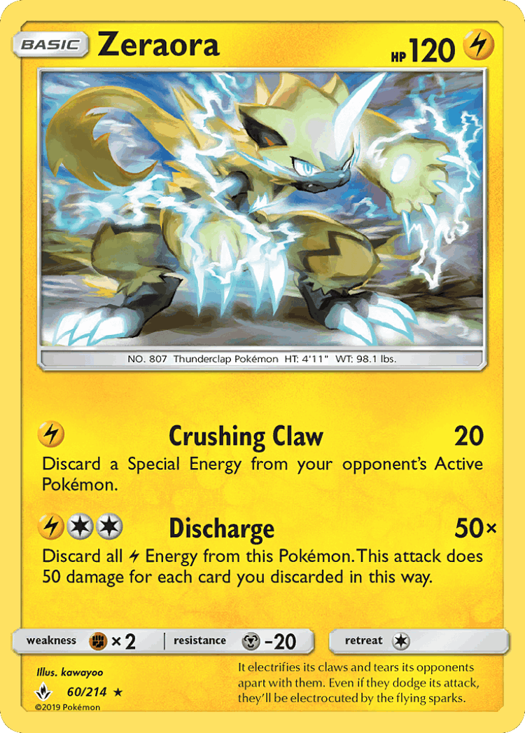 Zeraora #60 from Unbroken Bonds - Rare - Illustrated by kawayoo