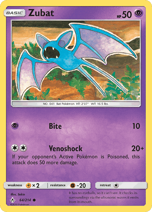 Zubat #64 from Unbroken Bonds - Common - Illustrated by Sekio