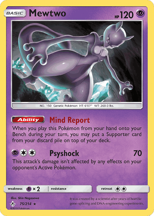 Mewtwo #75 from Unbroken Bonds - Rare - Illustrated by Shin Nagasawa