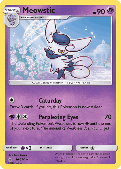 Meowstic #80 from Unbroken Bonds - Rare - Illustrated by Saya Tsuruta