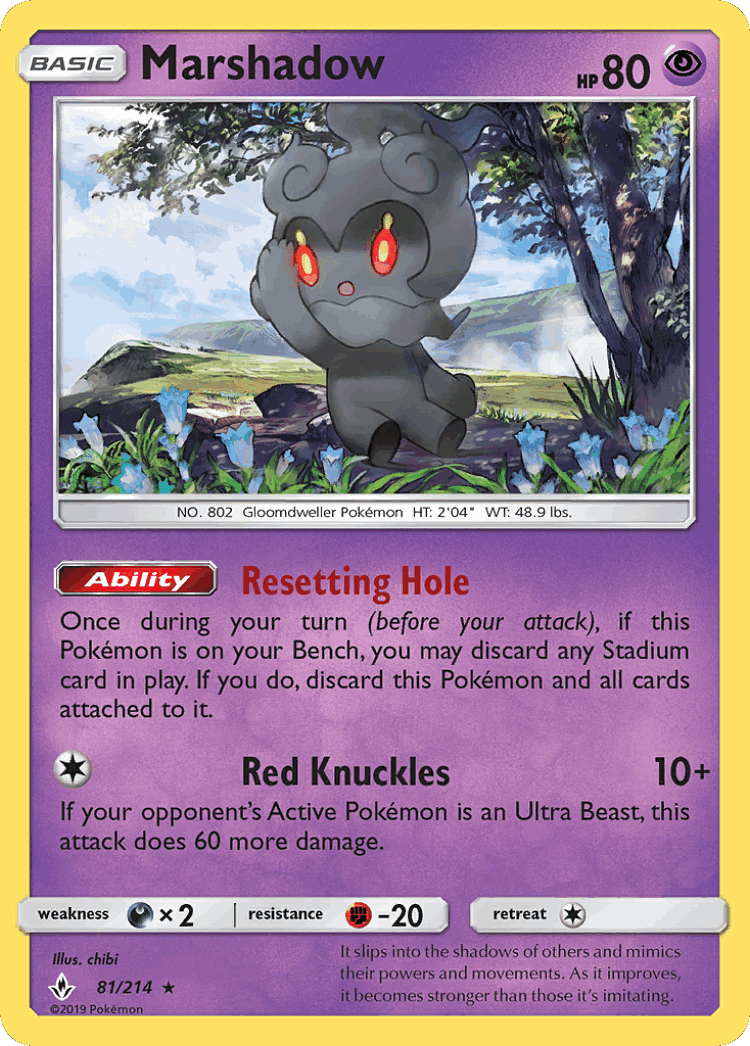 Marshadow #81 from Unbroken Bonds - Rare Holo - Illustrated by chibi