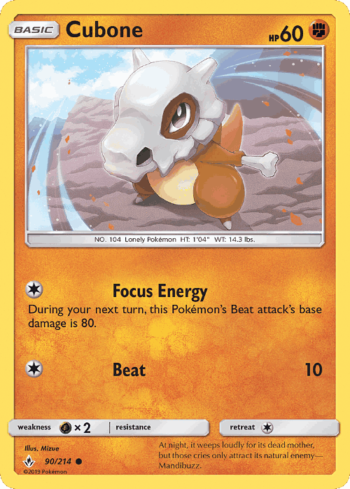 Cubone #90 from Unbroken Bonds - Common - Illustrated by Mizue