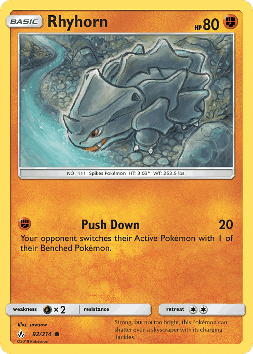 Rhyhorn #92 from Unbroken Bonds - Common - Illustrated by sowsow