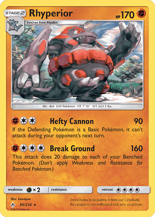 Rhyperior #95 from Unbroken Bonds - Rare - Illustrated by kawayoo