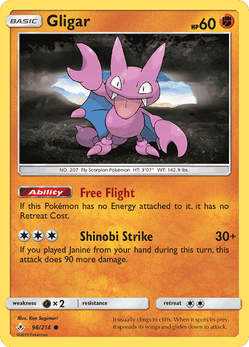 Gligar #98 from Unbroken Bonds - Common - Illustrated by Ken Sugimori