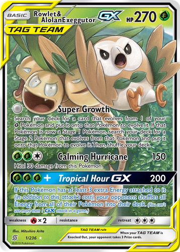 Rowlet & Alolan Exeggutor-GX Pokémon TCG card art
