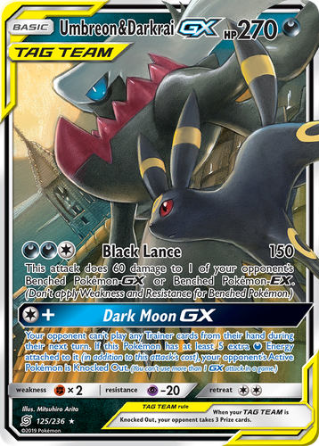 Umbreon & Darkrai-GX #125 from Unified Minds - Rare Holo GX - Illustrated by Mitsuhiro Arita