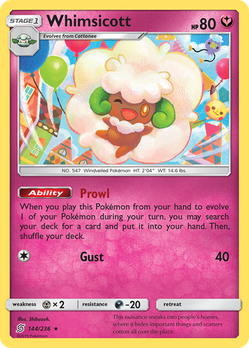 Whimsicott #144 from Unified Minds - Rare - Illustrated by Shibuzoh.