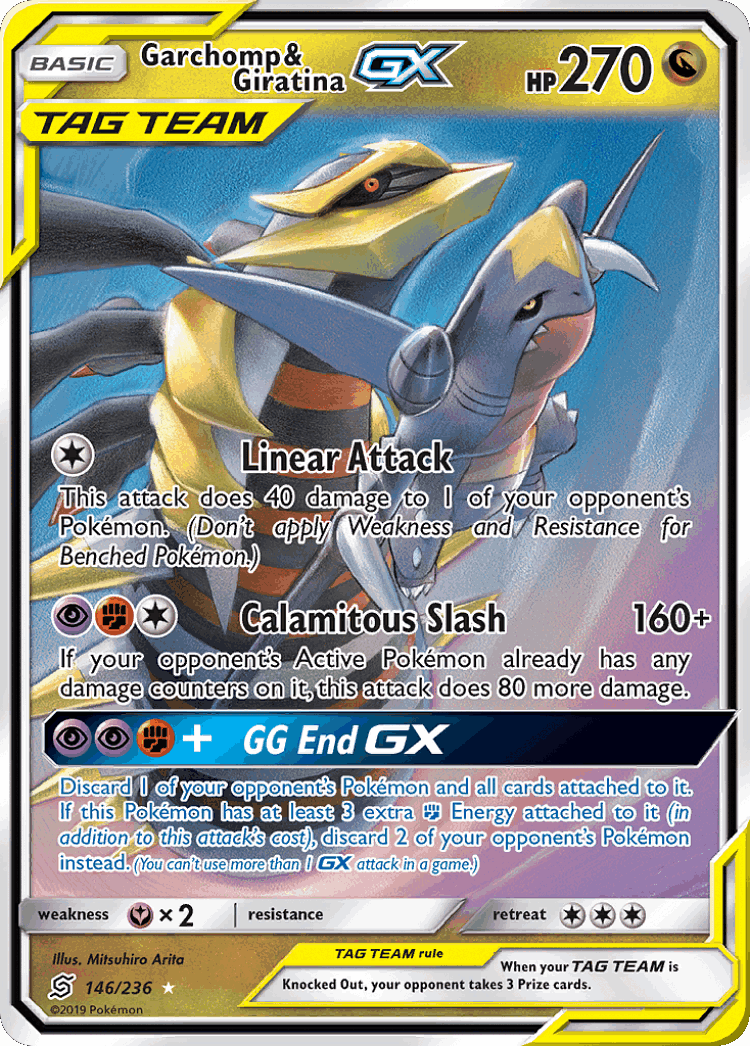 Garchomp & Giratina-GX #146 from Unified Minds - Rare Holo GX - Illustrated by Mitsuhiro Arita