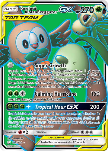 Rowlet & Alolan Exeggutor-GX #214 from Unified Minds - Rare Ultra - Illustrated by ConceptLab
