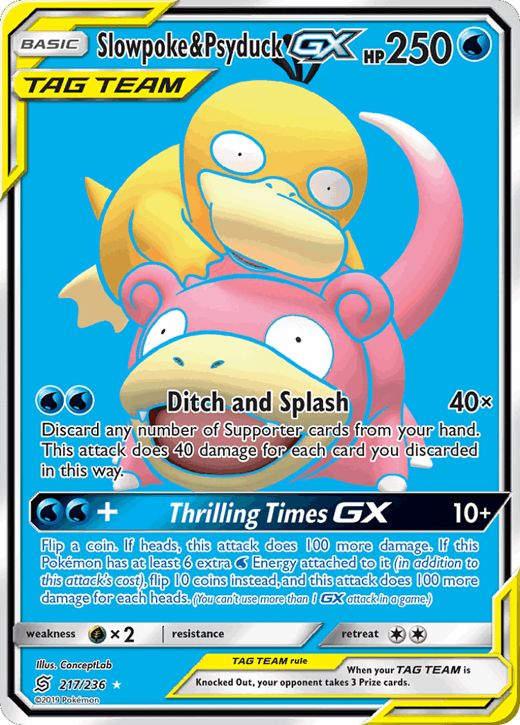 Slowpoke & Psyduck-GX #217 from Unified Minds - Rare Ultra - Illustrated by ConceptLab