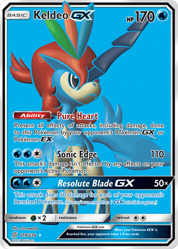 Keldeo-GX #219 from Unified Minds - Rare Ultra - Illustrated by ConceptLab