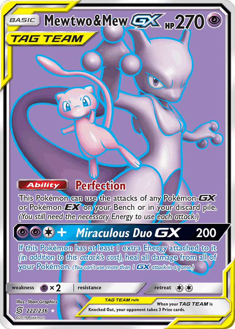 Mewtwo & Mew-GX #222 from Unified Minds - Rare Ultra - Illustrated by 5ban Graphics