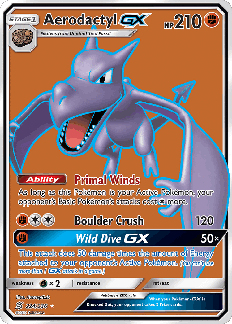 Aerodactyl-GX #224 from Unified Minds - Rare Ultra - Illustrated by ConceptLab