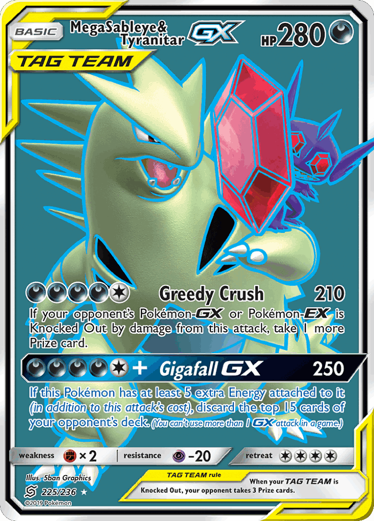 Mega Sableye & Tyranitar-GX #225 from Unified Minds - Rare Ultra - Illustrated by 5ban Graphics
