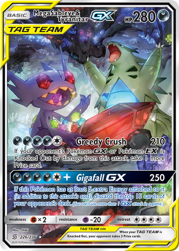 Mega Sableye & Tyranitar-GX #226 from Unified Minds - Rare Ultra - Illustrated by chibi