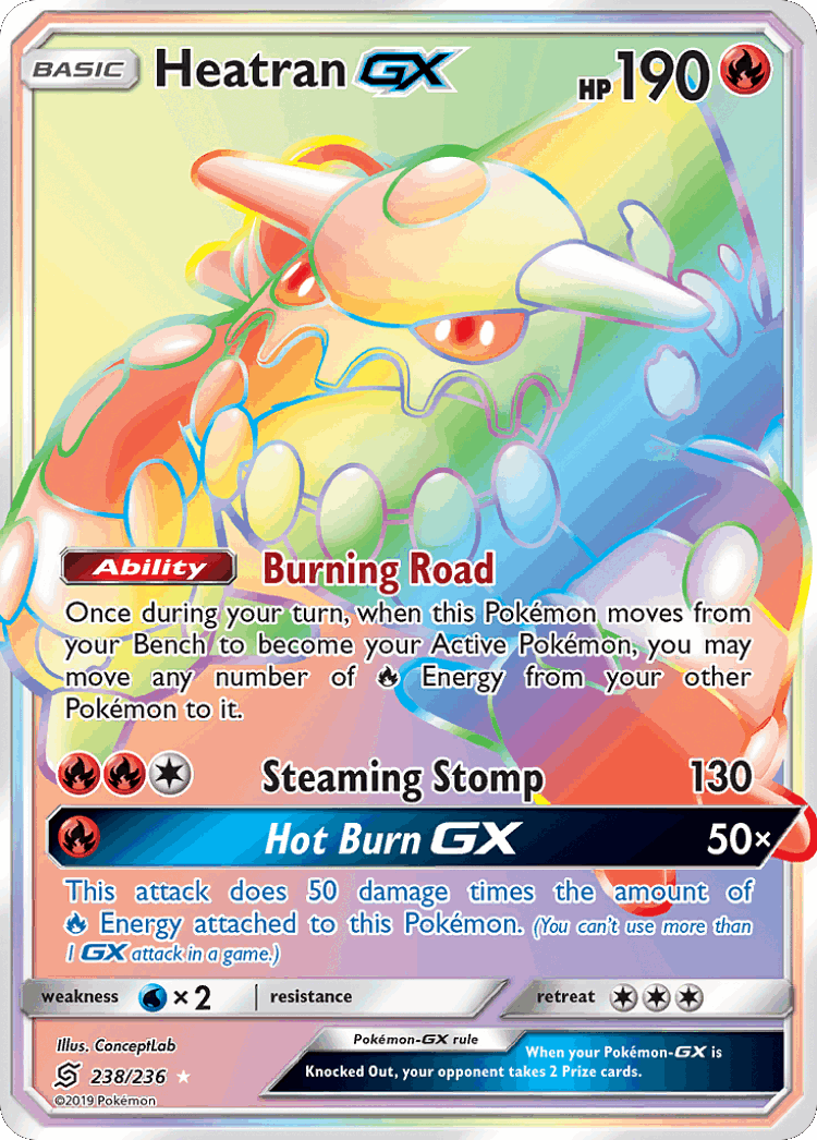 Heatran-GX #238 from Unified Minds - Rare Rainbow - Illustrated by ConceptLab