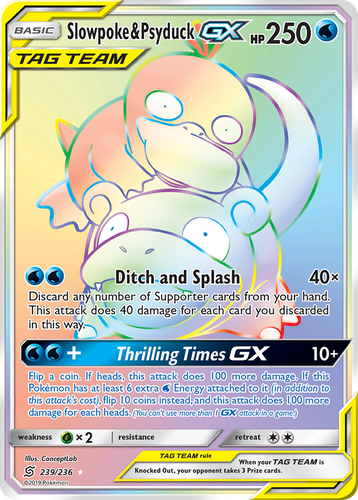Slowpoke & Psyduck-GX #239 from Unified Minds - Rare Rainbow - Illustrated by ConceptLab