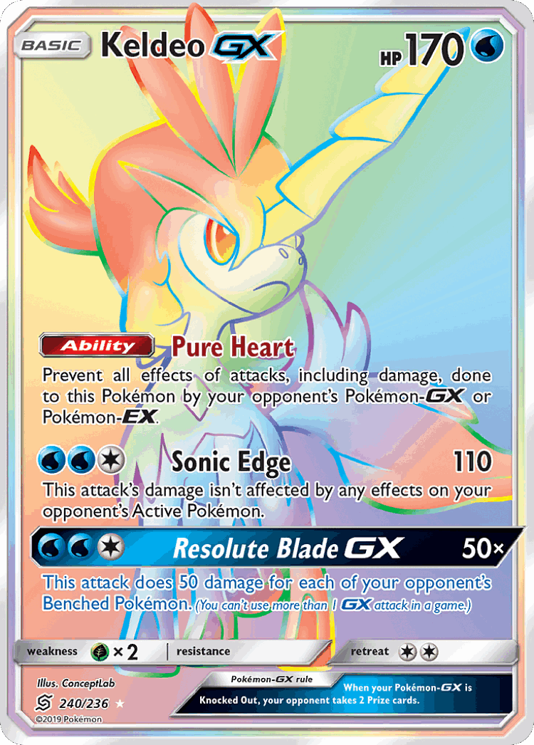 Keldeo-GX #240 from Unified Minds - Rare Rainbow - Illustrated by ConceptLab