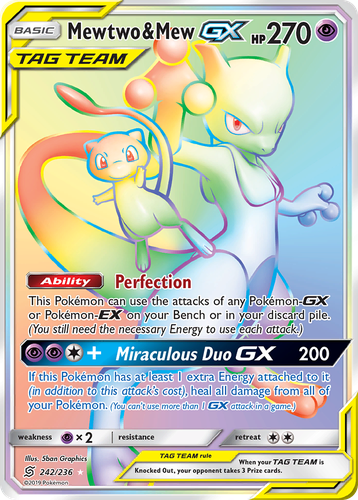 Mewtwo & Mew-GX #242 from Unified Minds - Rare Rainbow - Illustrated by 5ban Graphics