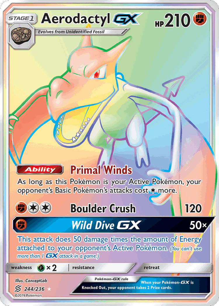 Aerodactyl-GX #244 from Unified Minds - Rare Rainbow - Illustrated by ConceptLab