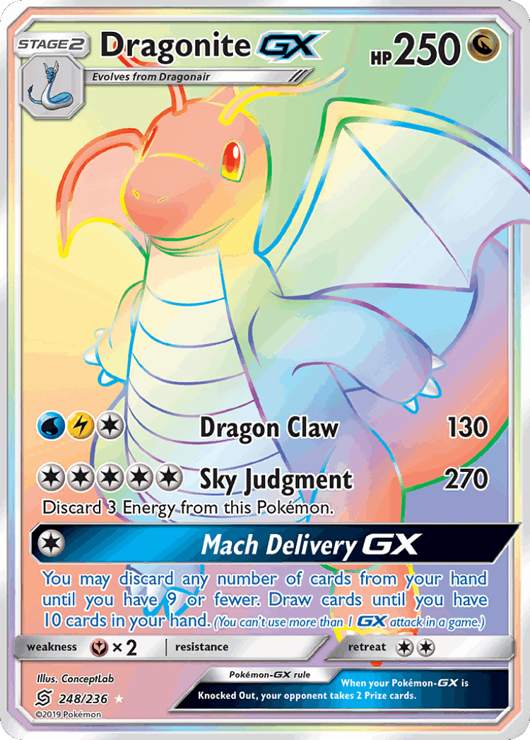 Dragonite-GX #248 from Unified Minds - Rare Rainbow - Illustrated by ConceptLab