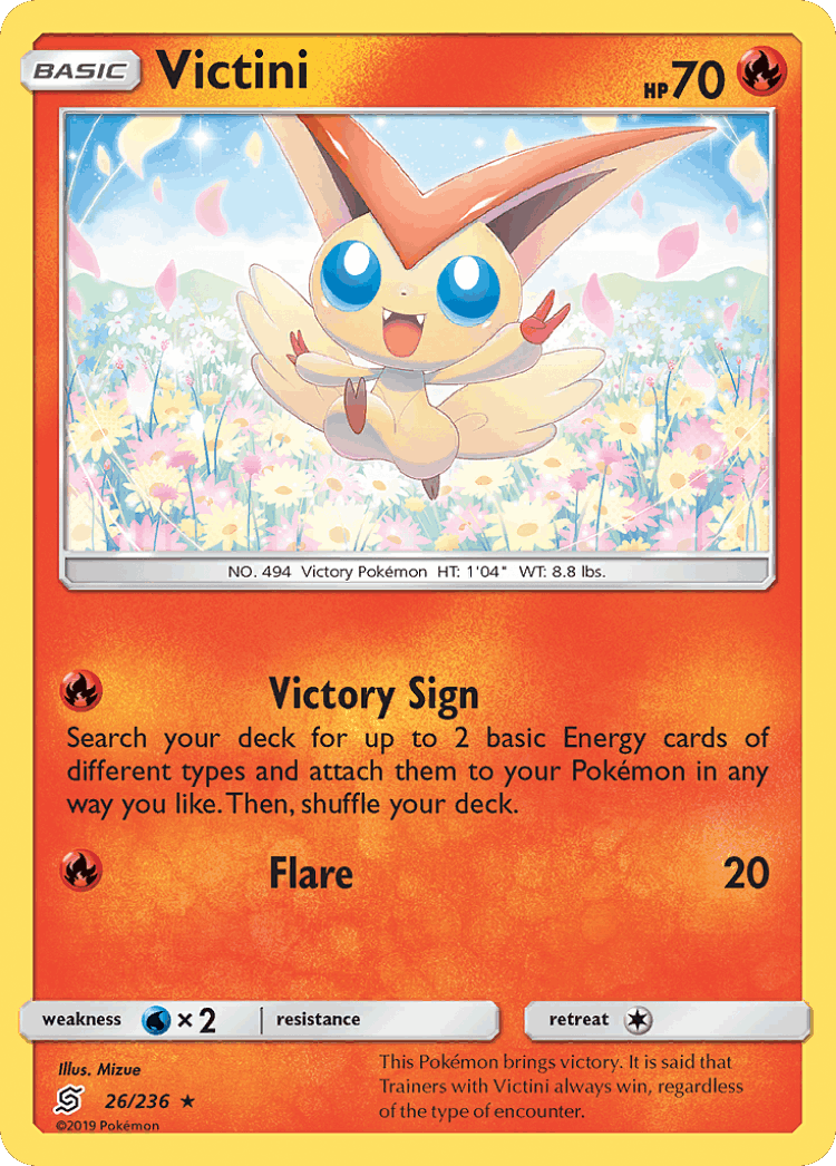 Victini #26 from Unified Minds - Rare Holo - Illustrated by Mizue