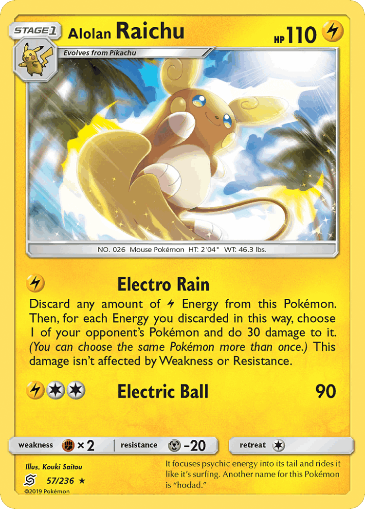 Alolan Raichu #57 from Unified Minds - Rare Holo - Illustrated by Kouki Saitou