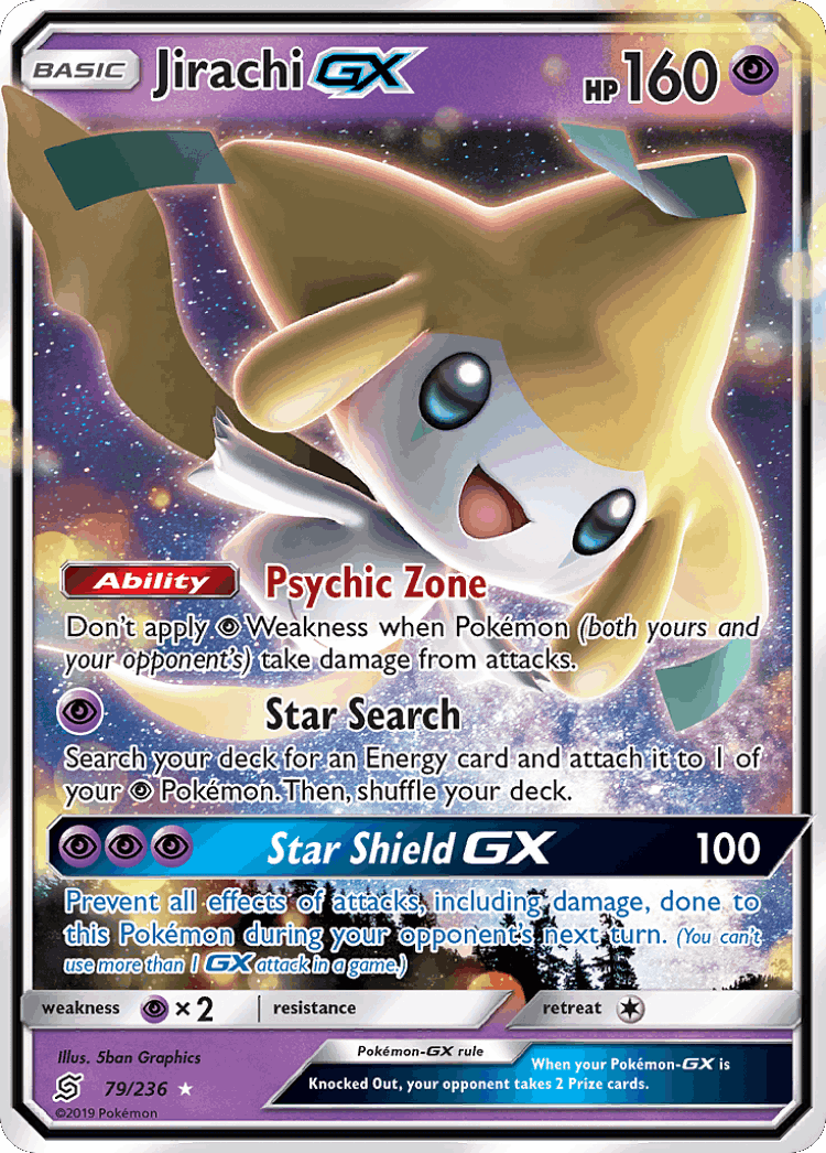 Jirachi-GX #79 from Unified Minds - Rare Holo GX - Illustrated by 5ban Graphics