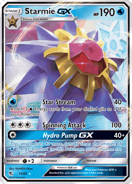 Starmie-GX #14 from Hidden Fates - Rare Holo GX - Illustrated by PLANETA Otani