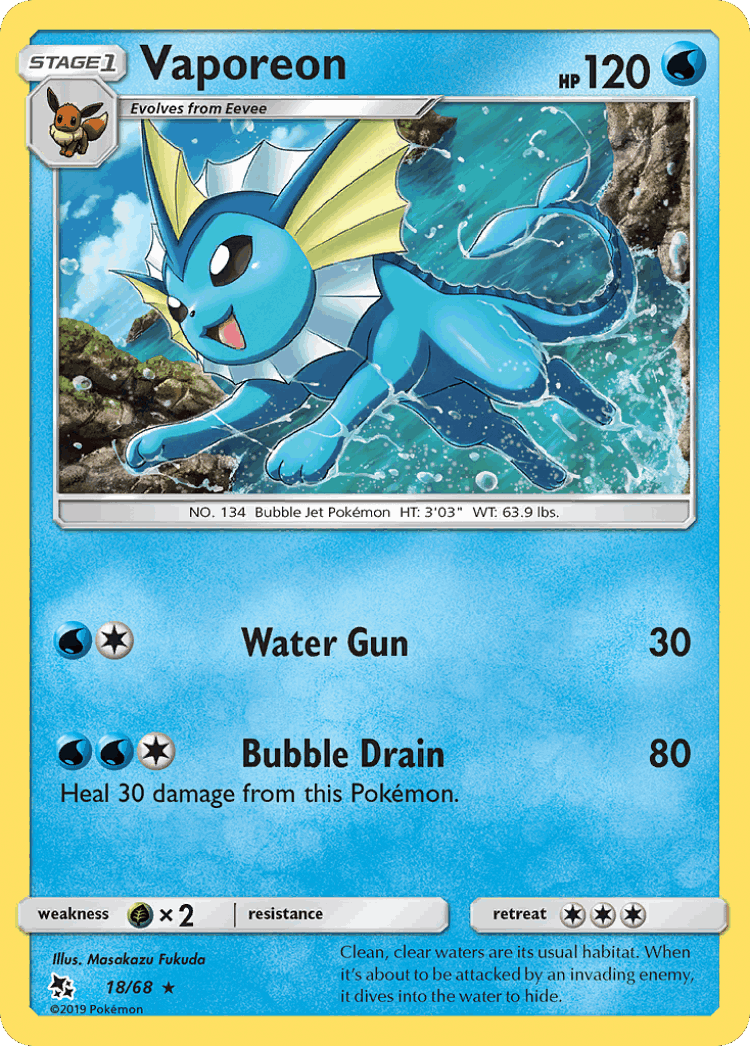 Vaporeon #18 from Hidden Fates - Rare Holo - Illustrated by Masakazu Fukuda