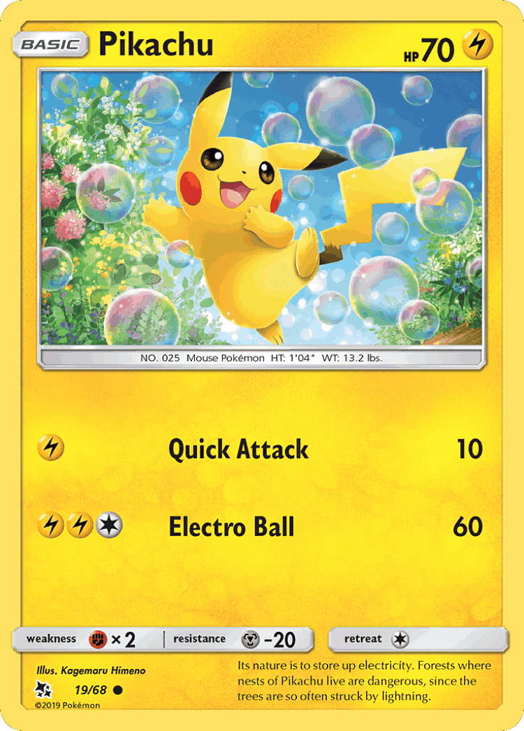 Pikachu #19 from Hidden Fates - Common - Illustrated by Kagemaru Himeno