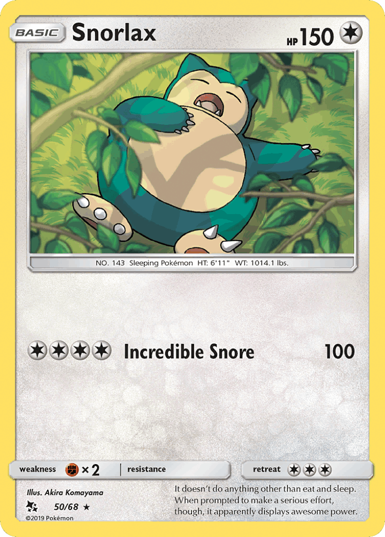 Snorlax #50 from Hidden Fates - Rare - Illustrated by Akira Komayama