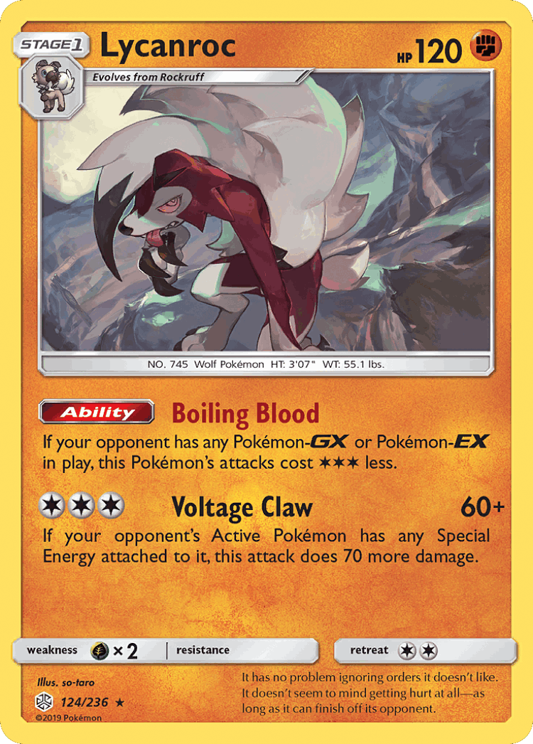 Lycanroc #124 from Cosmic Eclipse - Rare Holo - Illustrated by so-taro