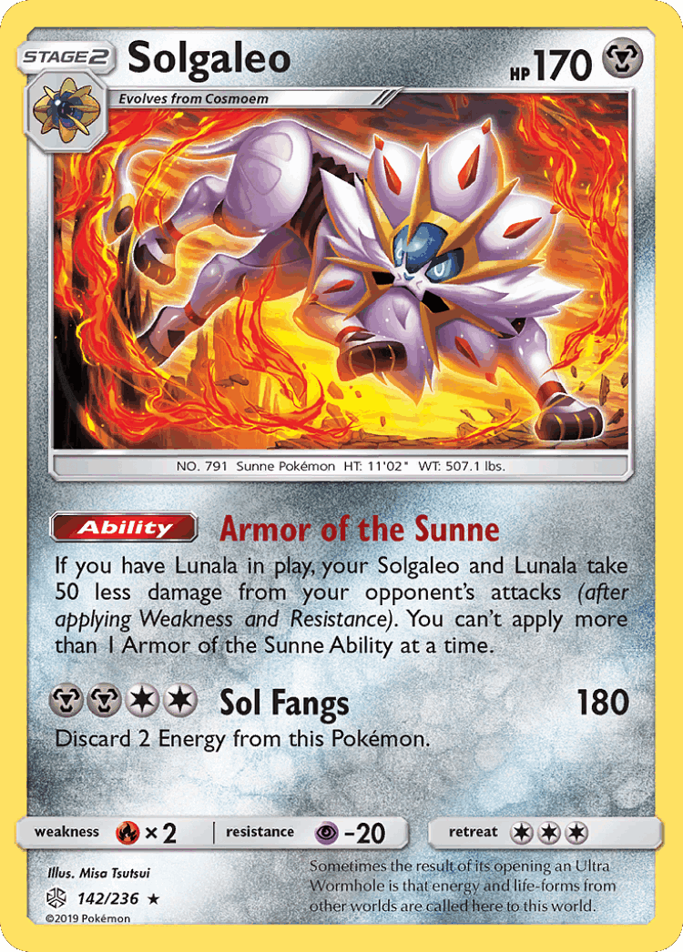 Solgaleo #142 from Cosmic Eclipse - Rare Holo - Illustrated by Misa Tsutsui