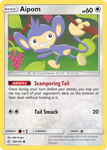 Aipom #169 from Cosmic Eclipse - Common - Illustrated by Miki Tanaka