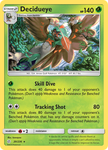 Decidueye #20 from Cosmic Eclipse - Rare Holo - Illustrated by kawayoo