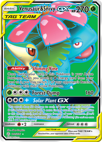 Venusaur & Snivy-GX #210 from Cosmic Eclipse - Rare Ultra - Illustrated by 5ban Graphics