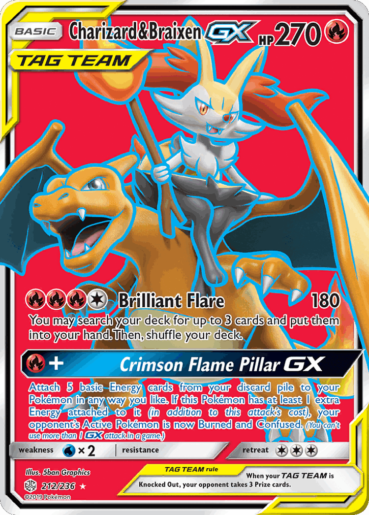 Charizard & Braixen-GX #212 from Cosmic Eclipse - Rare Ultra - Illustrated by 5ban Graphics